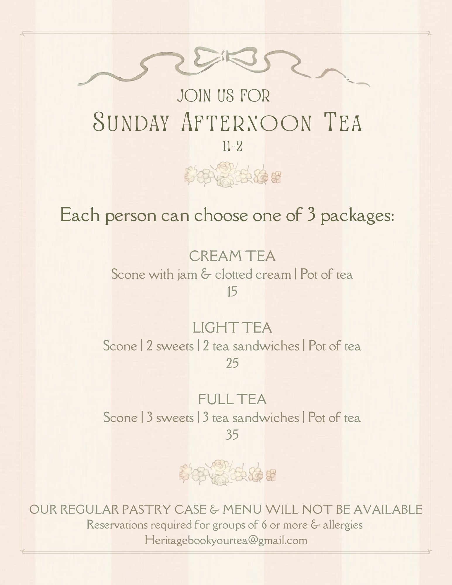 Sunday Tea Menu